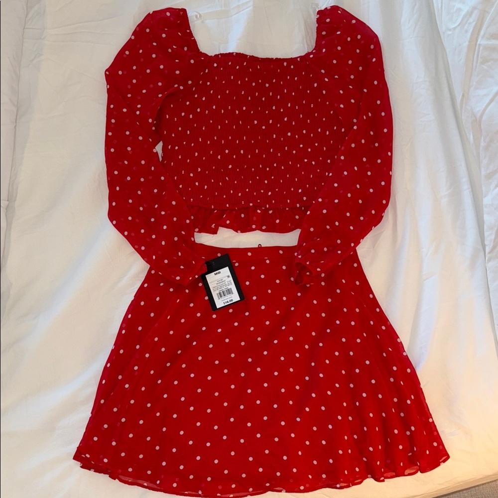 Red Polka Dot Long Sleeve Dress